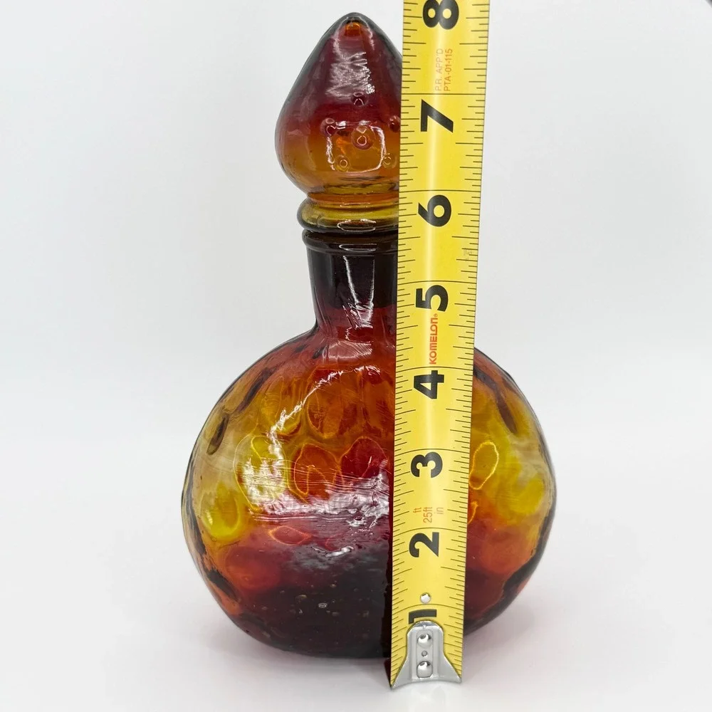 Vintage Amberina Glass Decanter Bottle Stopper Art Glass Handblown Rustic Optic‎